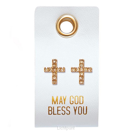 Leather Tag Earring - Cross rhinestones