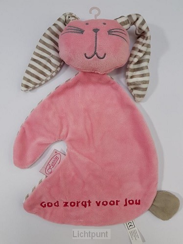Konijn tutdoek God zorgt roze