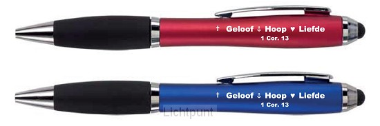Pen Softtouch Blauw Geloof Hoop Liefde