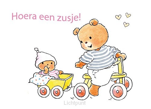 Ansichtkaart 15x10,5 hoera een zusje