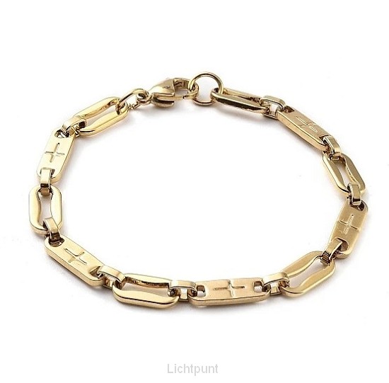 Schakelarmband goud kruis gegraveerd