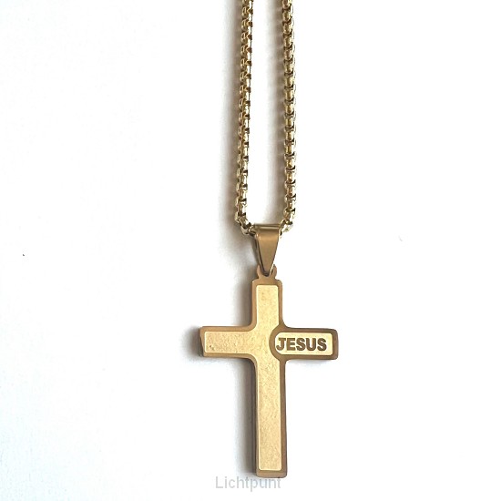 Ketting goud kruis Jezus gegraveerd