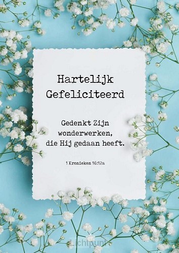 Kaart hartelijk gefeliciteerd  witte blo