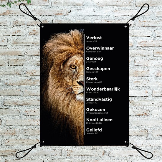 Tuiposter Leeuw met tekst