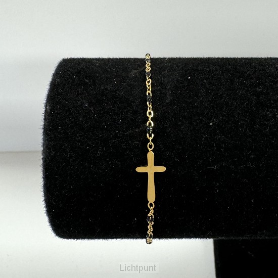 Armband kruis kralen zwart goud