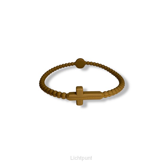Siliconen armbandje met kruisje bruin
