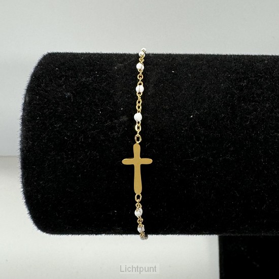Armband kruisje kralen wit goud
