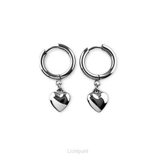 Oorbel ring hartje zilver
