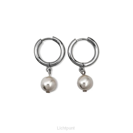 Oorbel ring parel zilver