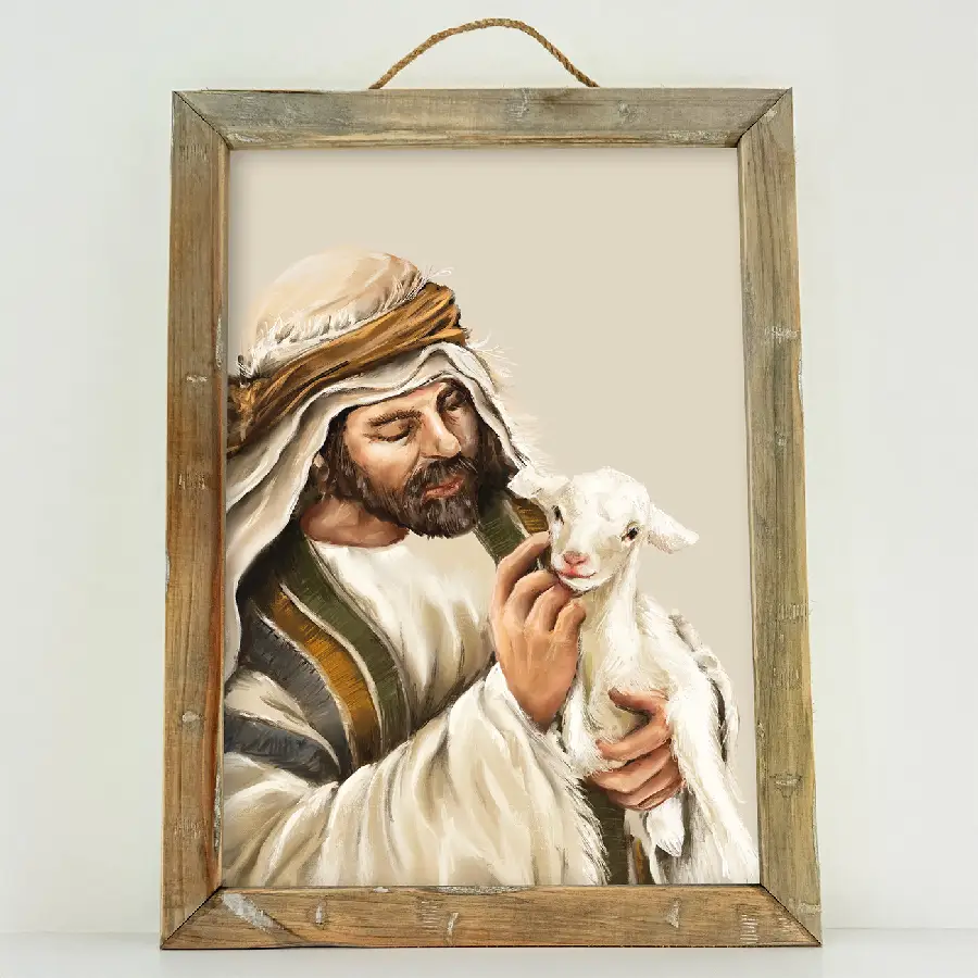 Schilderij A4 Herder met schaapje