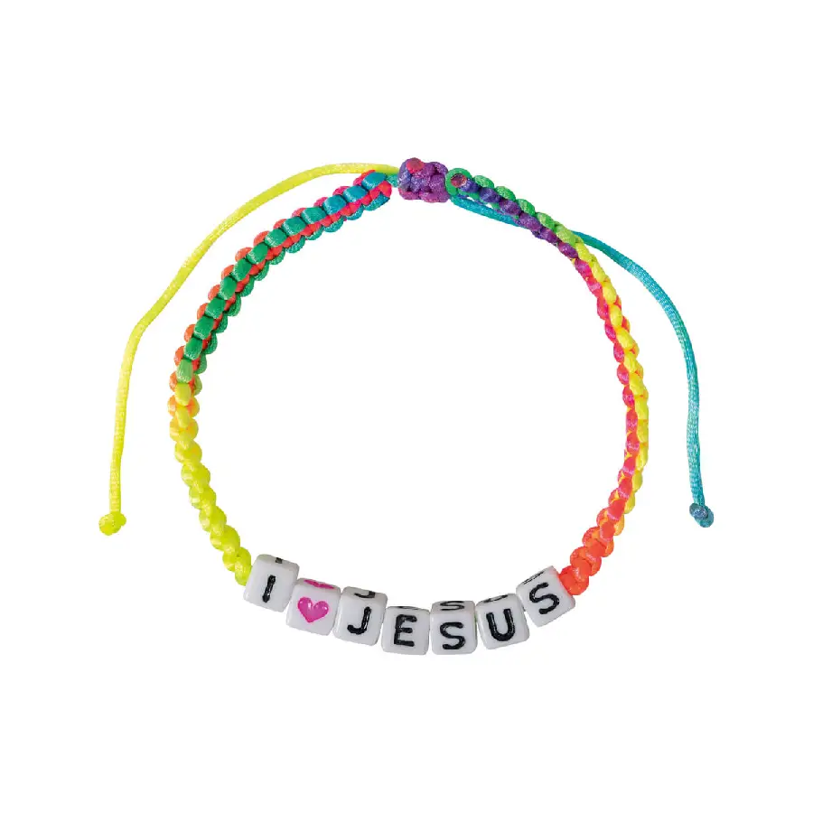Armband blokjes I love Jesus regenboog